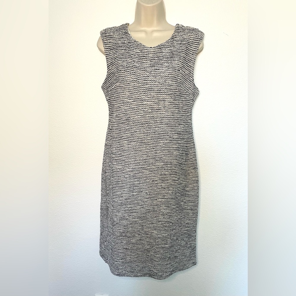 Banana Republic Textured Tweed Black White Sheath Lined Dress Sleeveless